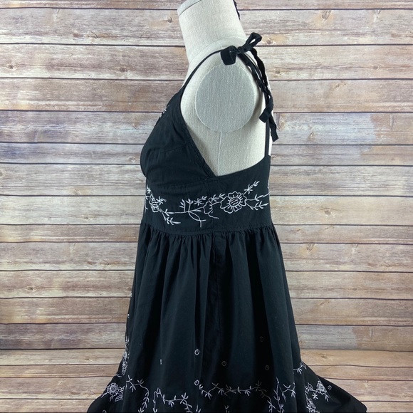 Hale Bob Tie Strap Fit & Flare Embroidered Black White Floral Mini Dress - Picture 3 of 12